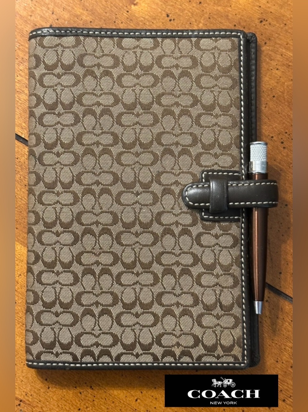 Coach Brown Signature Monogram Canvas Leather Unisex Planner Notepad Cover MINT